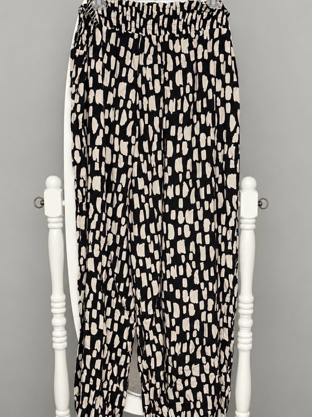 Chic Soul Plus Size 2X Black & Cream Abstract Print Wide Leg Pants